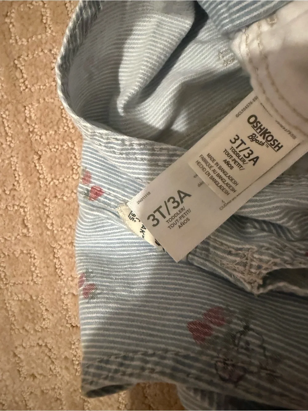 OshKosh B'gosh Light Blue Pinstripe Floral Short Overalls